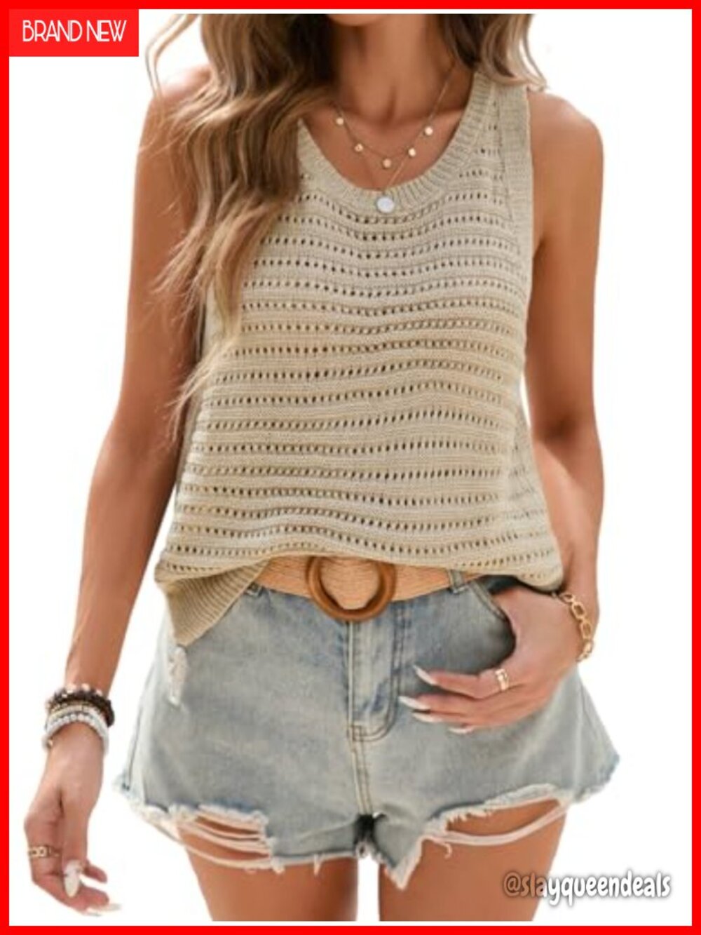 Womens Summer Knit Sweater Tank Top Sleeveless Crochet Hollow Out Vest